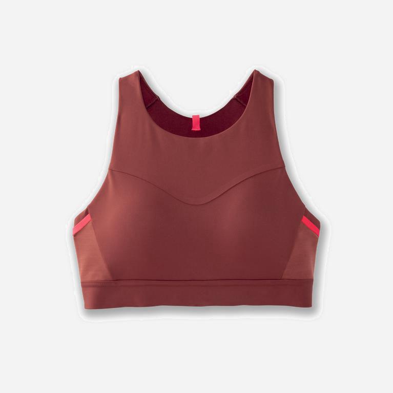 Brooks Women's Drive 3 Pocket Running Bra Singapore - Burgundy/Terracotta/Fluoro Pink (39826-SNLR)